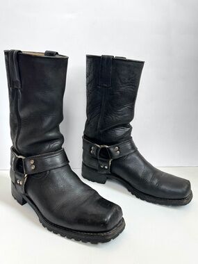 Vintage Paraiso Tractor Black Leather Harness Biker Boots Men's 8.5